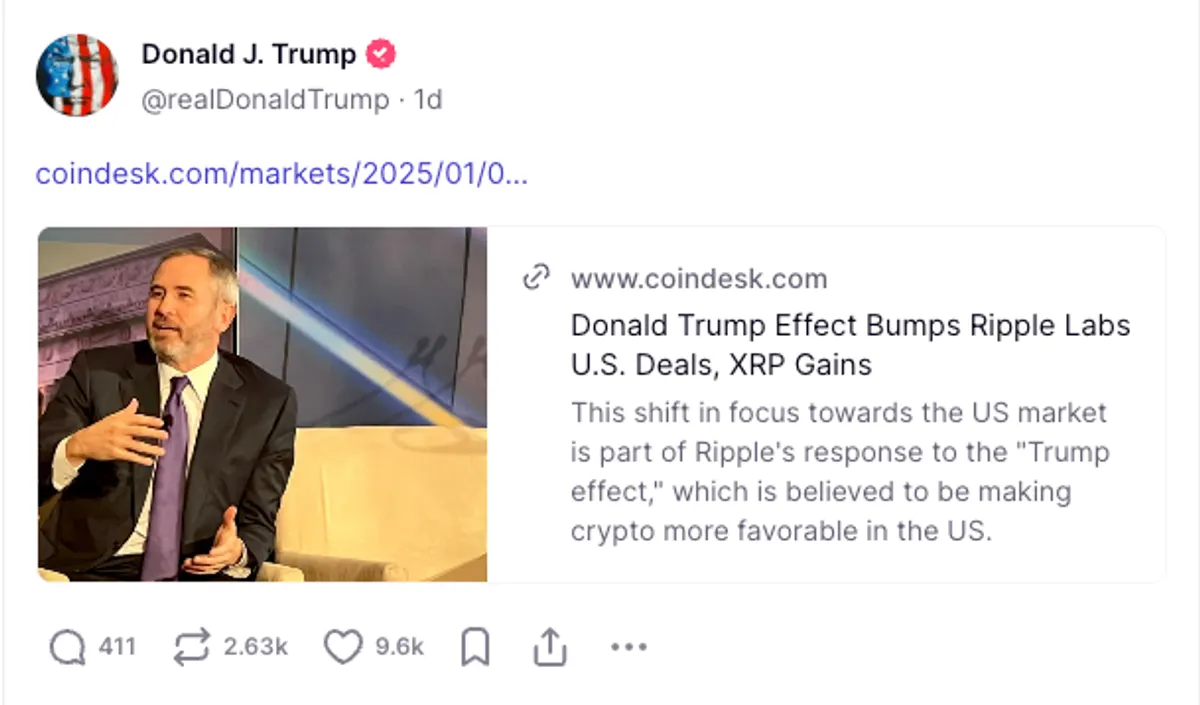 Donald Trump Shares Pro-XRP Article on TruthSocial