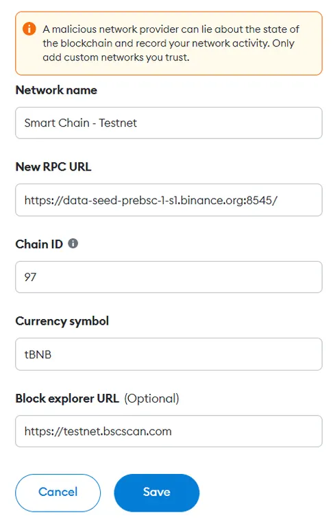 Add BSC testnet to MetaMask