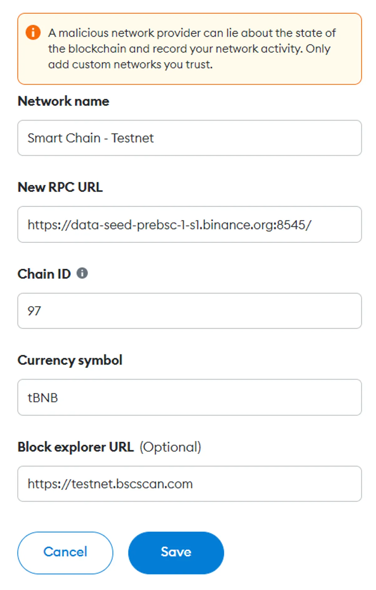 Add BSC testnet to MetaMask