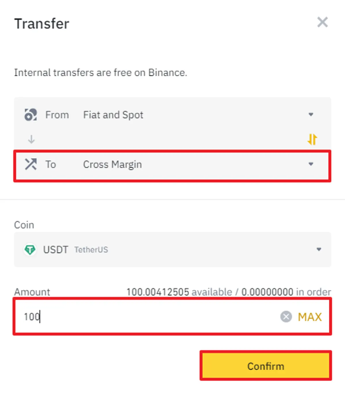 transfer funds from spot to margin wallet on binance