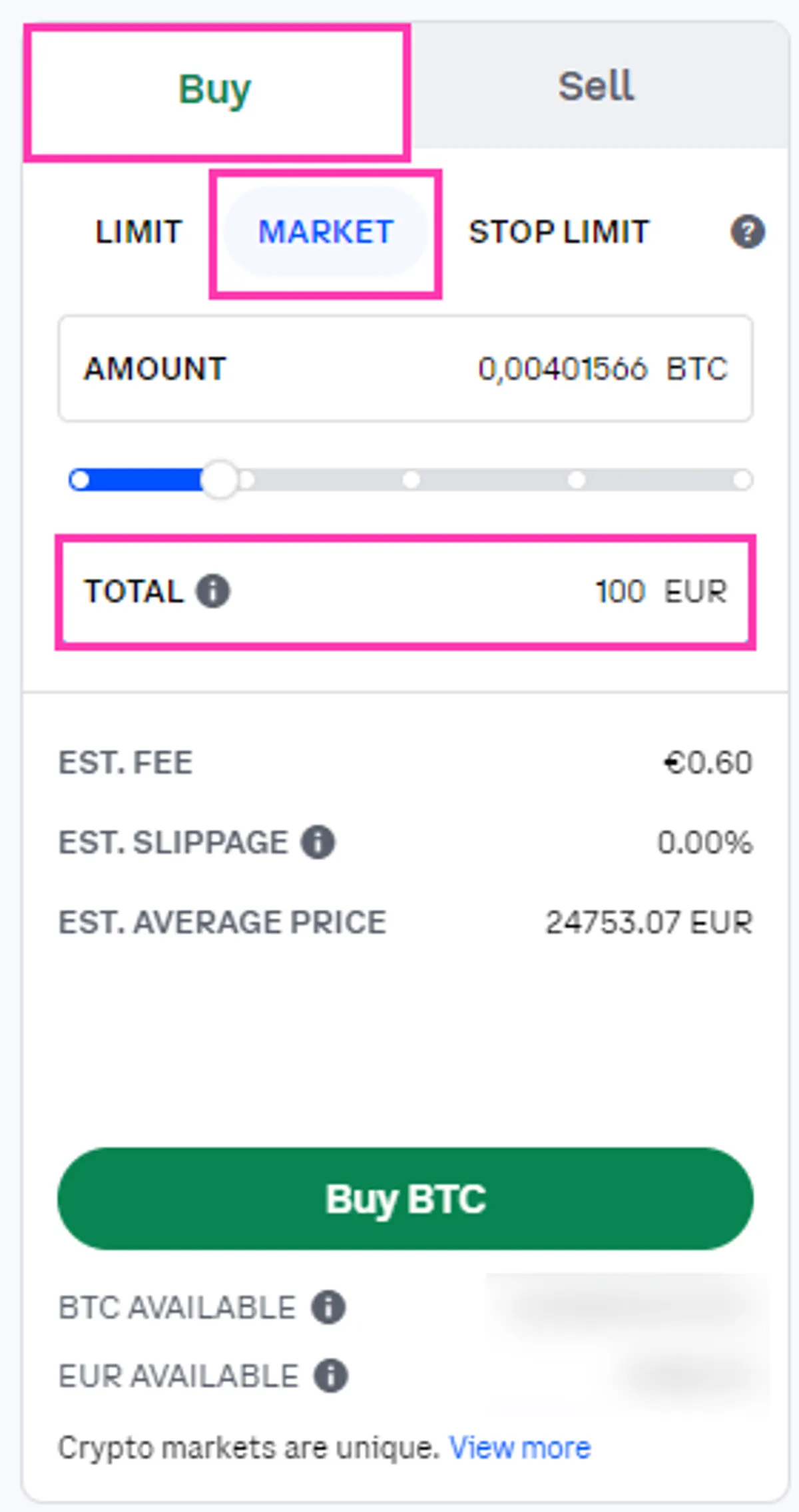Coinbase market order