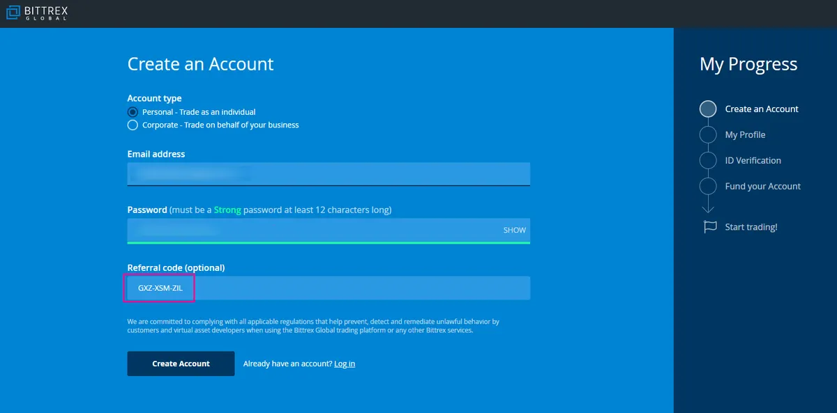 register account on Bittrex