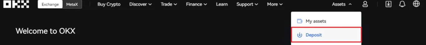 OKX deposit menu