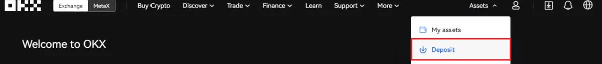 OKX deposit menu