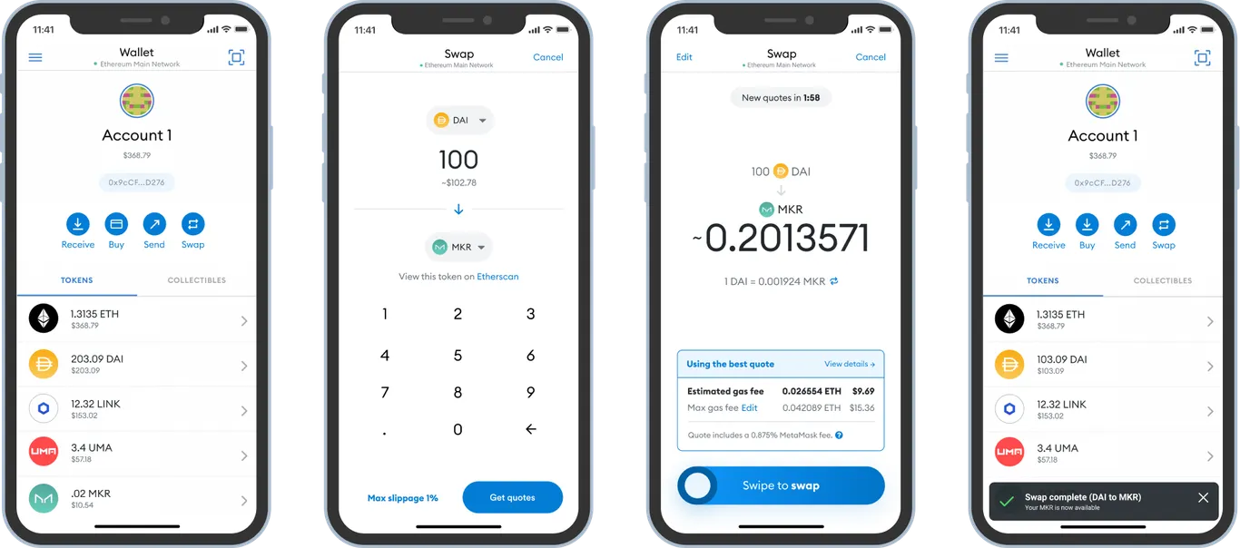 MetaMask swapping crypto process