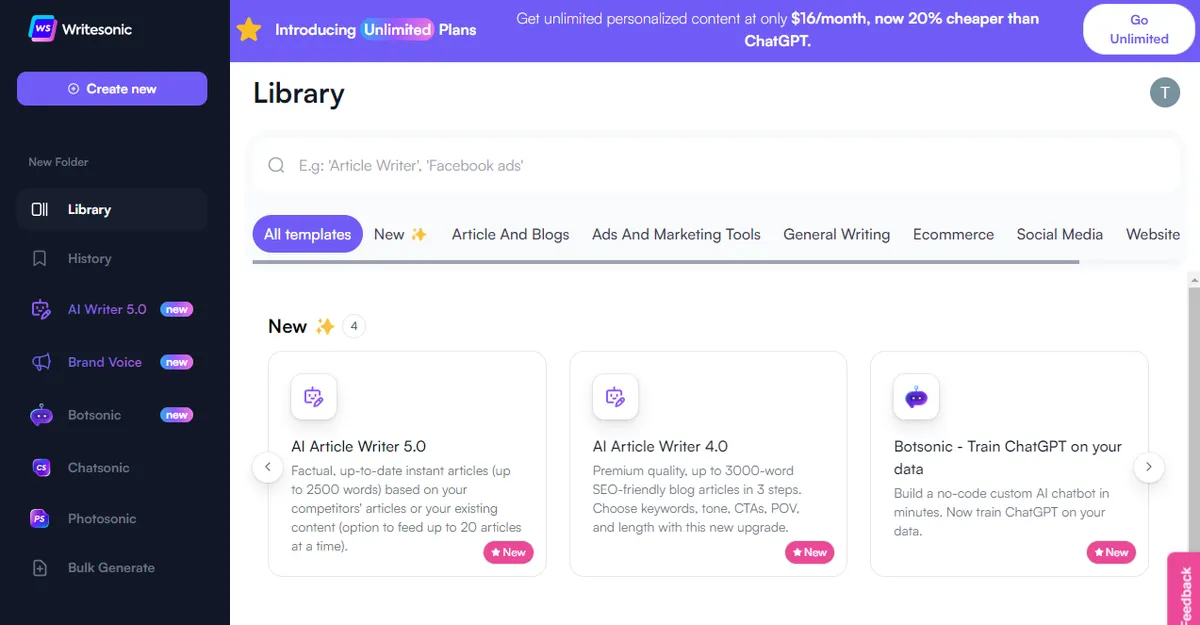 Writesonic screenshot