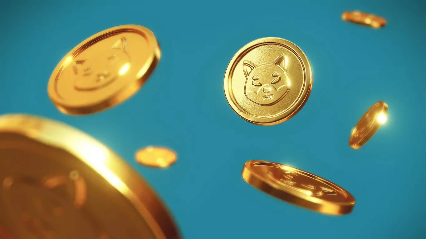 A bunch of coins flying around with Shiba Inu engraving on them