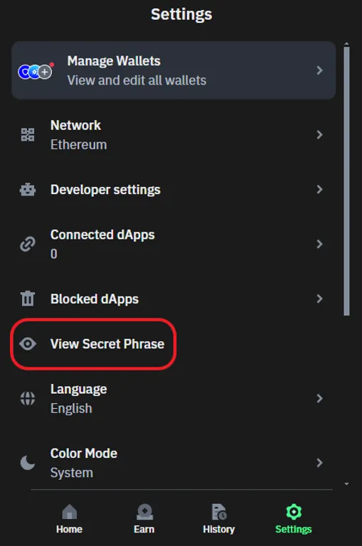 Trust Wallet settings