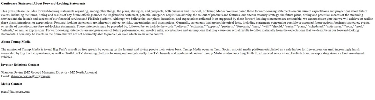 Registration statement for Trump Media Bitcoin Treasury