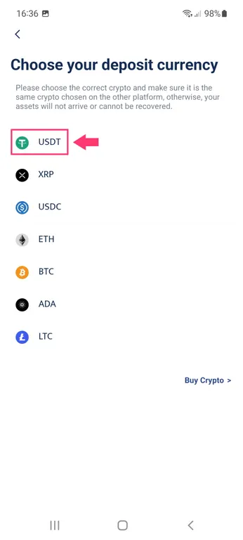 BTCC Deposit USDT