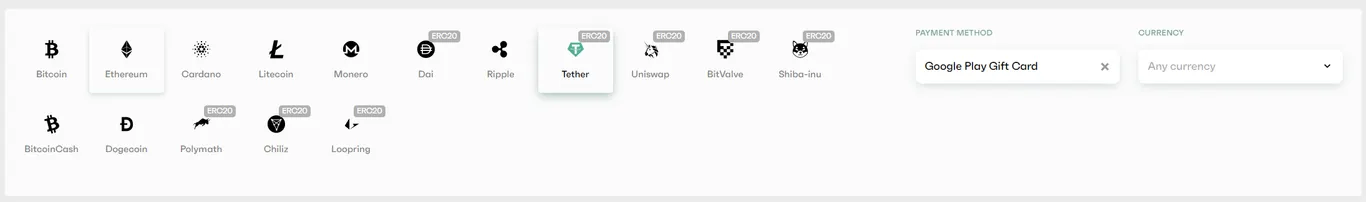 Buy USDT with Google Play on BitValve