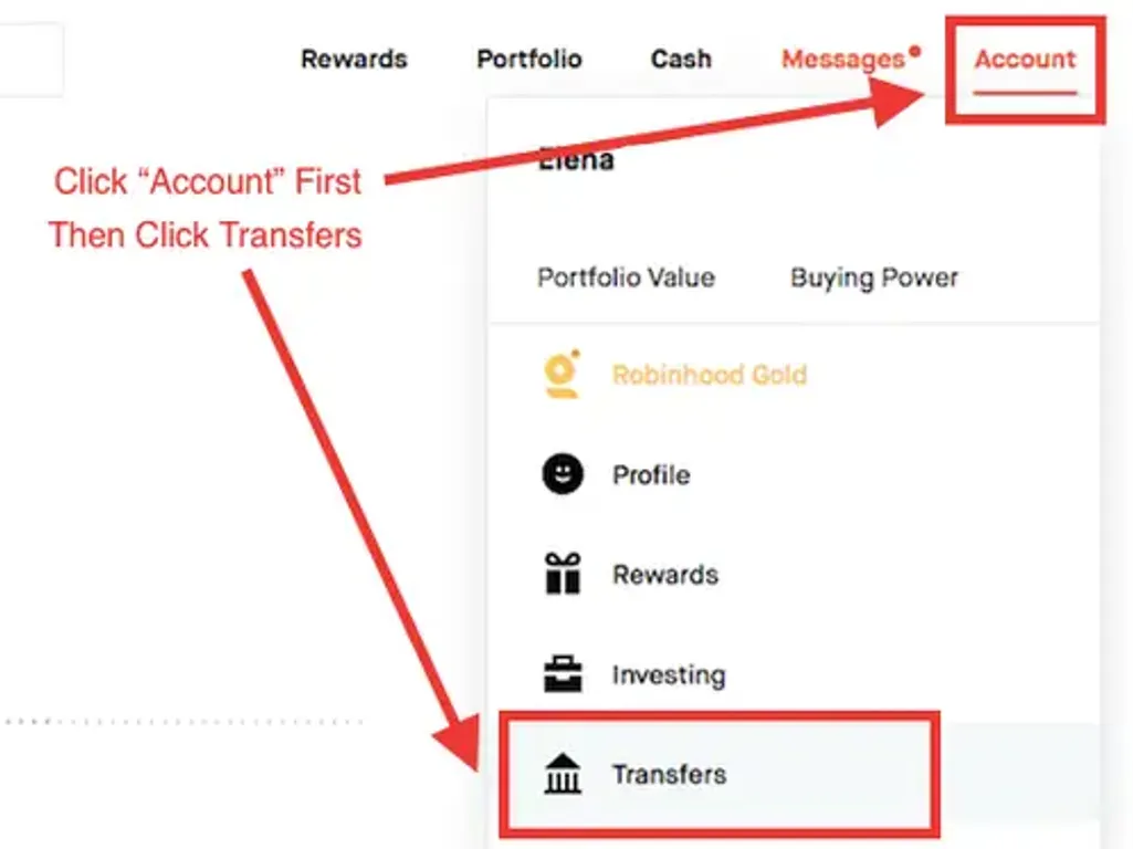 visit transer page to withdraw money from robinhood