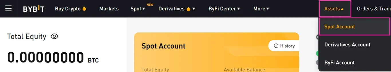 a screenshot showing how to get USDT deposit addres from Bybit's Spot Account