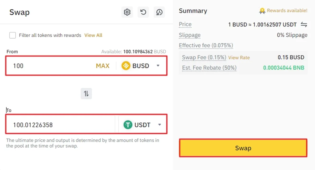 Binance token swap