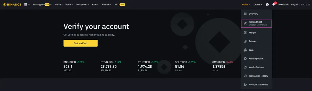 Binance fiat and spot wallet