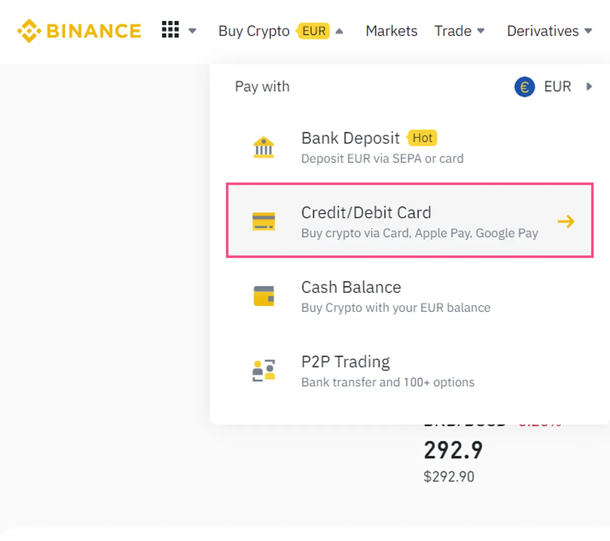 Buy crypto with credit card on Binance