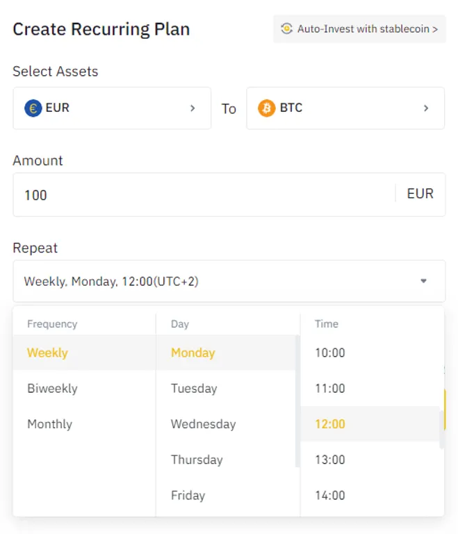Binance recurring buy options