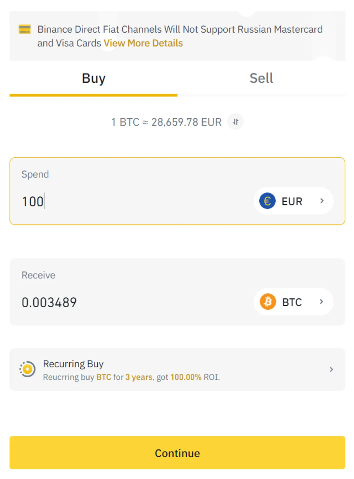 Buy crypto with credit card on Binance