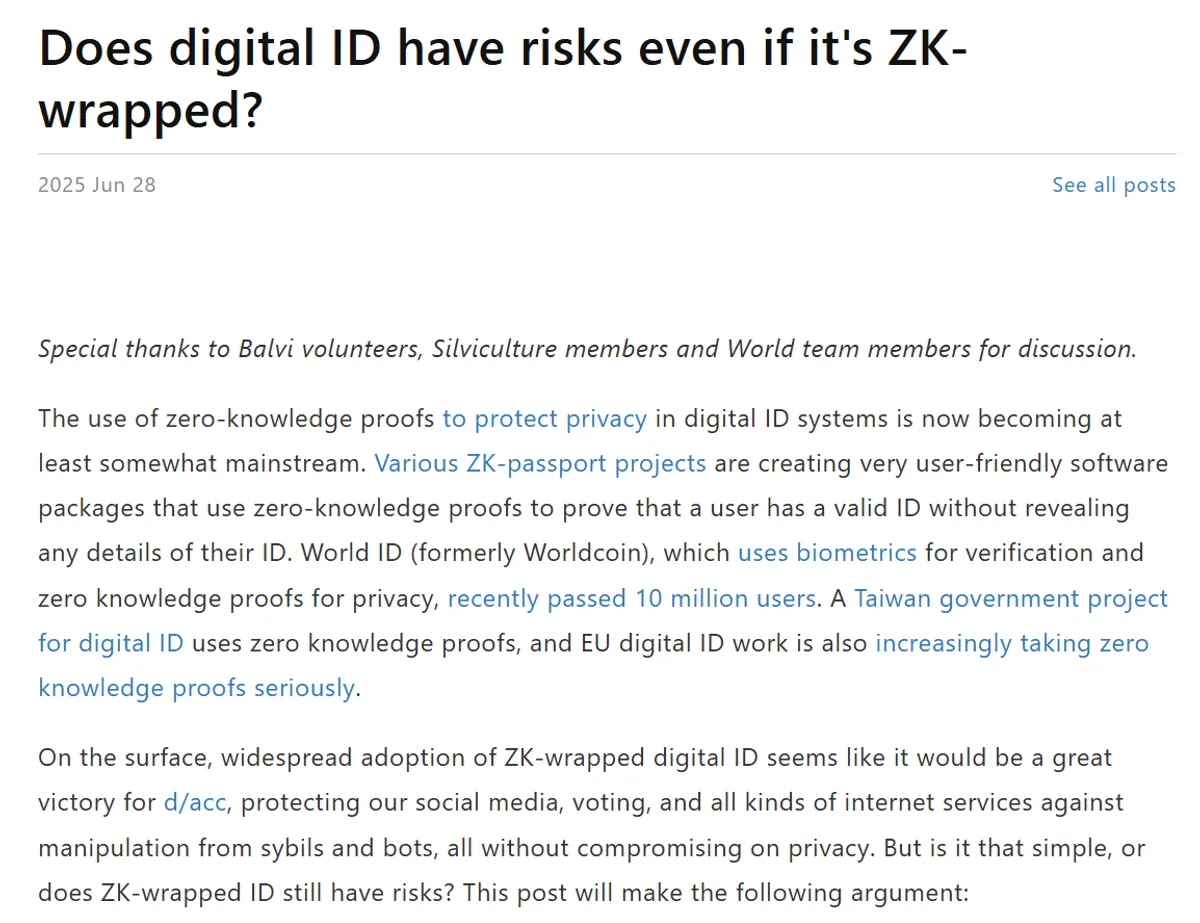 Vitalik Buterin points out the potential of Project World wiping out pseudonymity