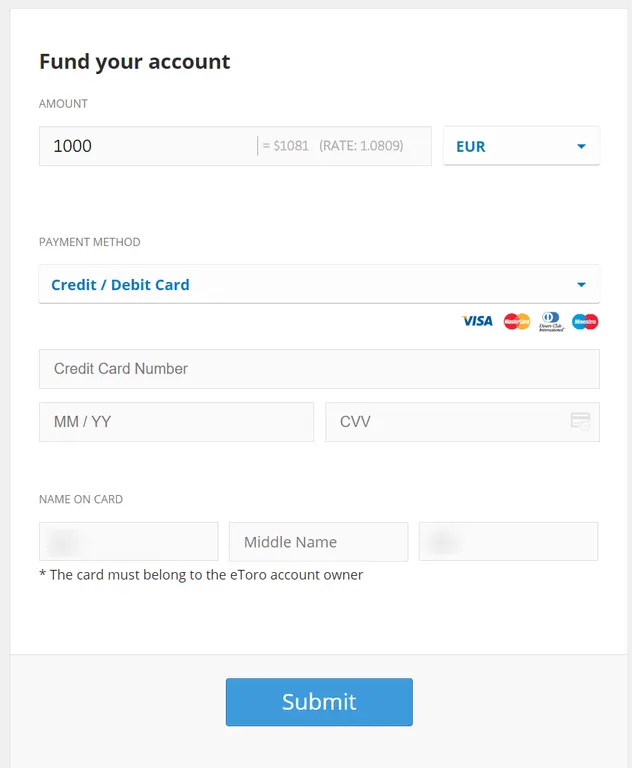 eToro payment methods