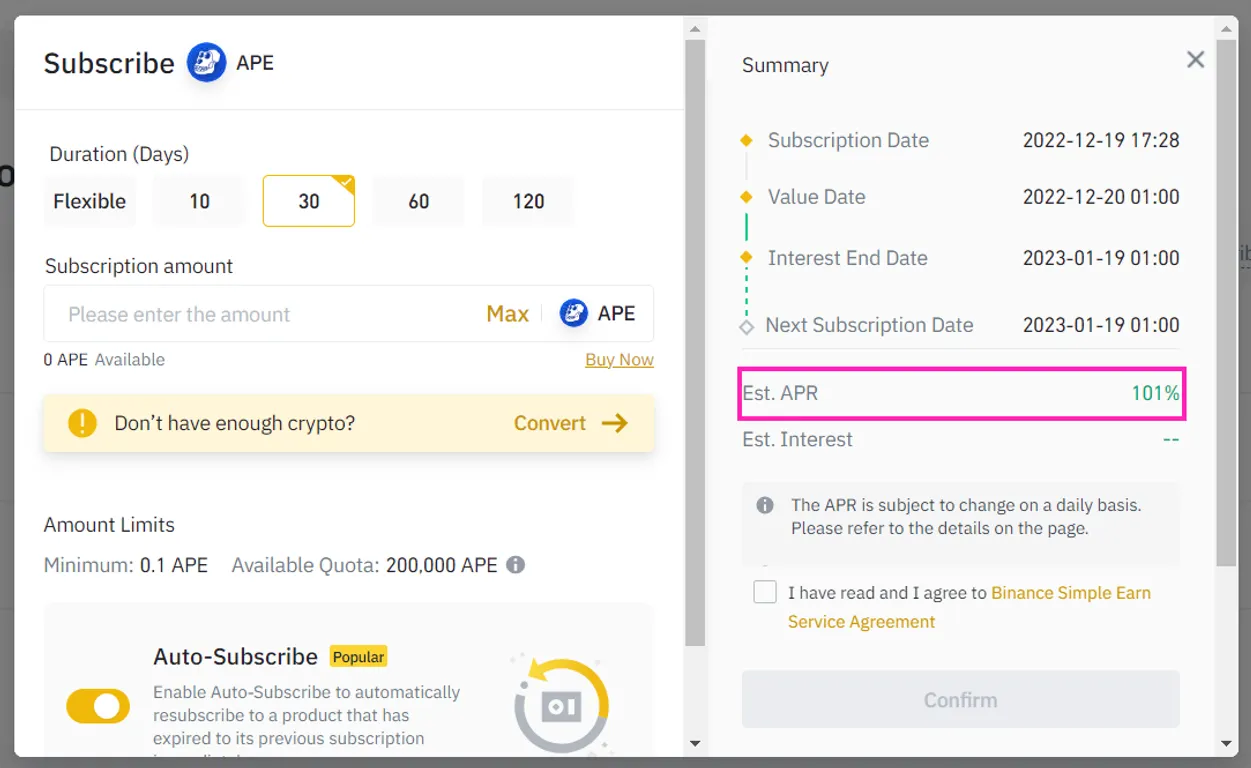 Binance Simple Earn APR