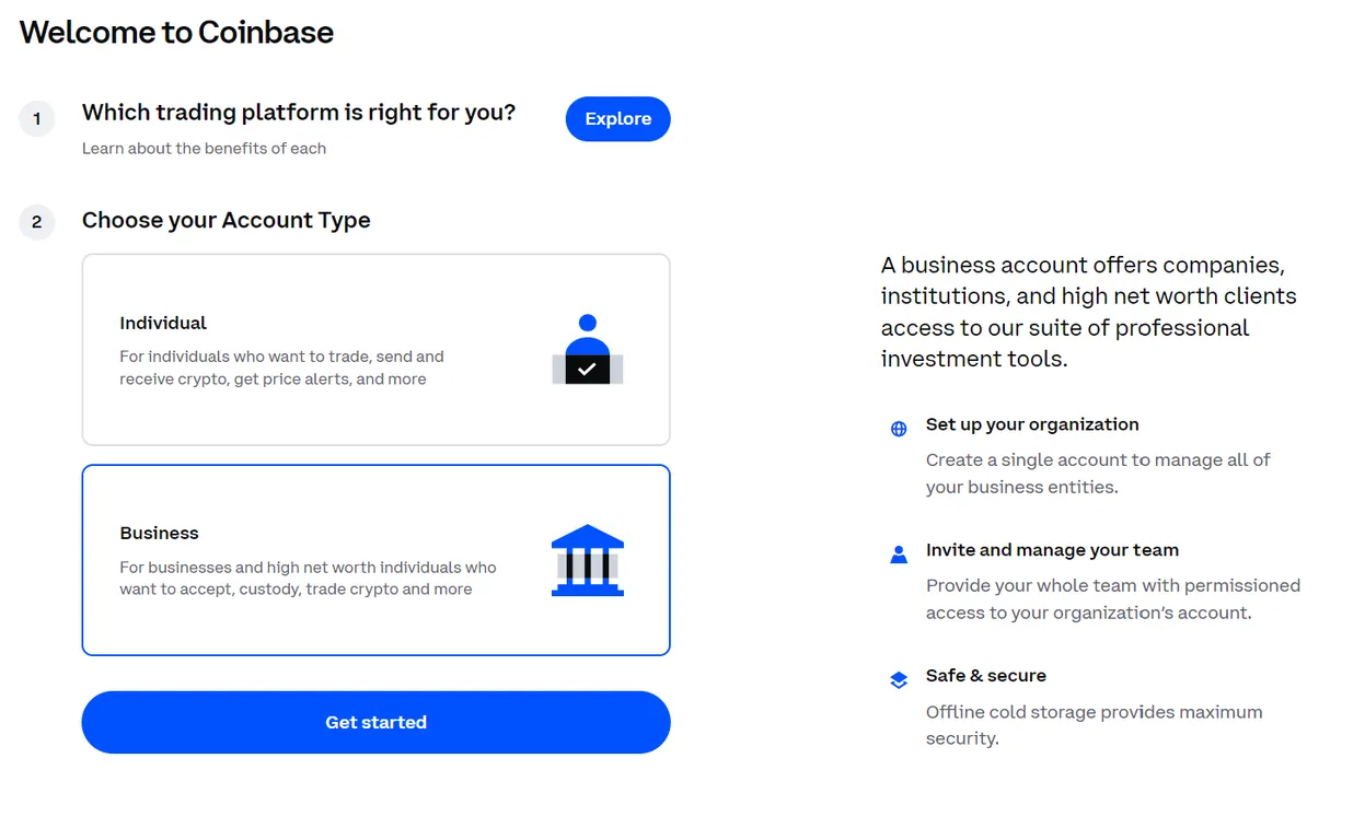Coinbase business account