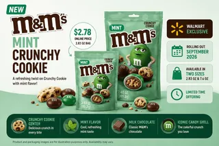 M&M’s Mint Crunchy Cookie launches exclusively at Walmart in September 2026. M&M’s Mint Crunchy Cookie launches exclusively at Walmart in September 2026.
