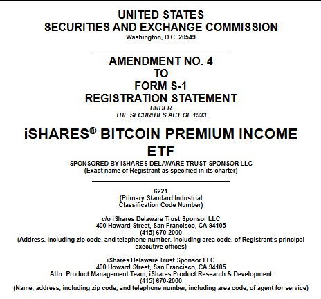 Blackrock Bitcoin premium income ETF filing