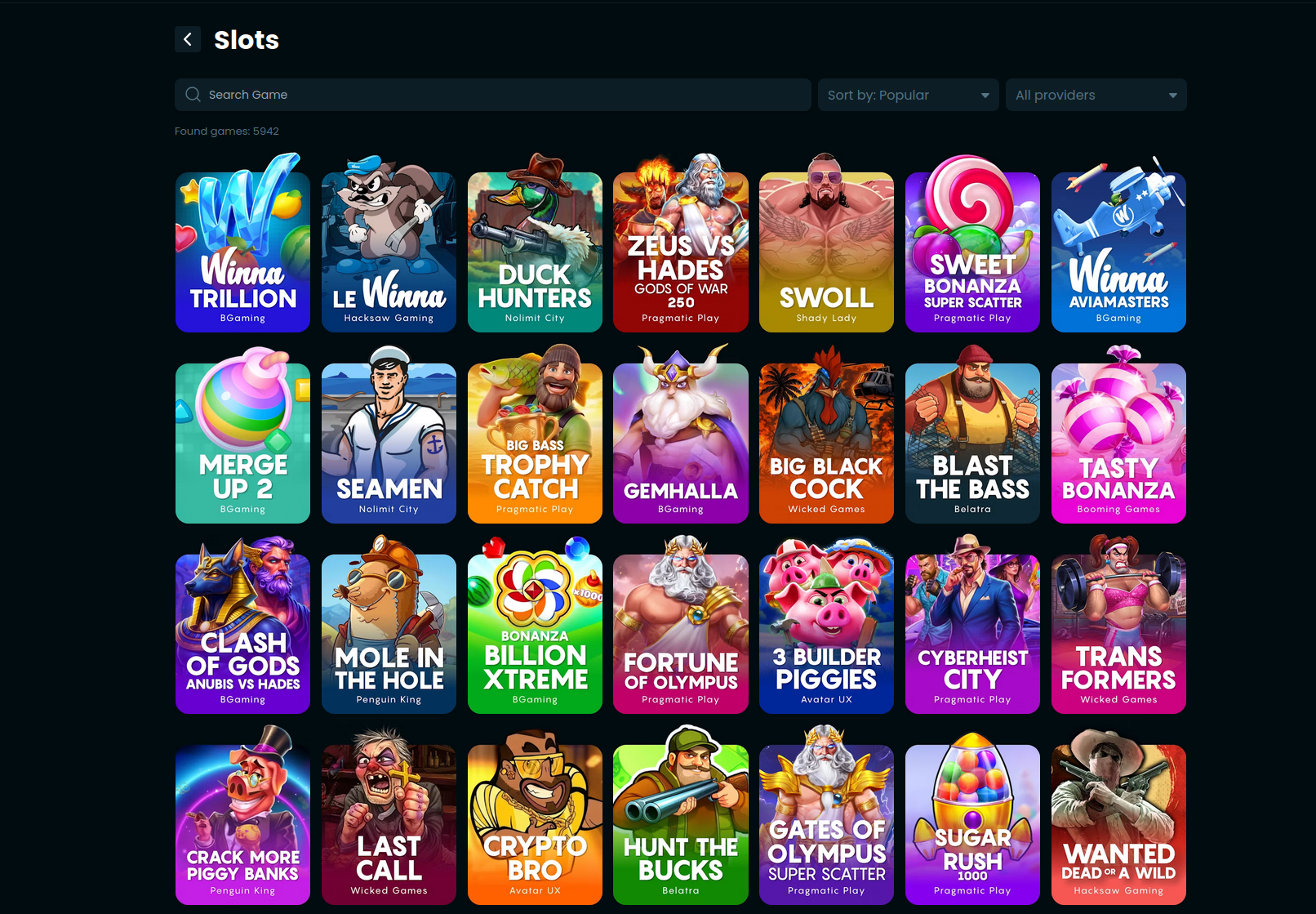 Winna casino games