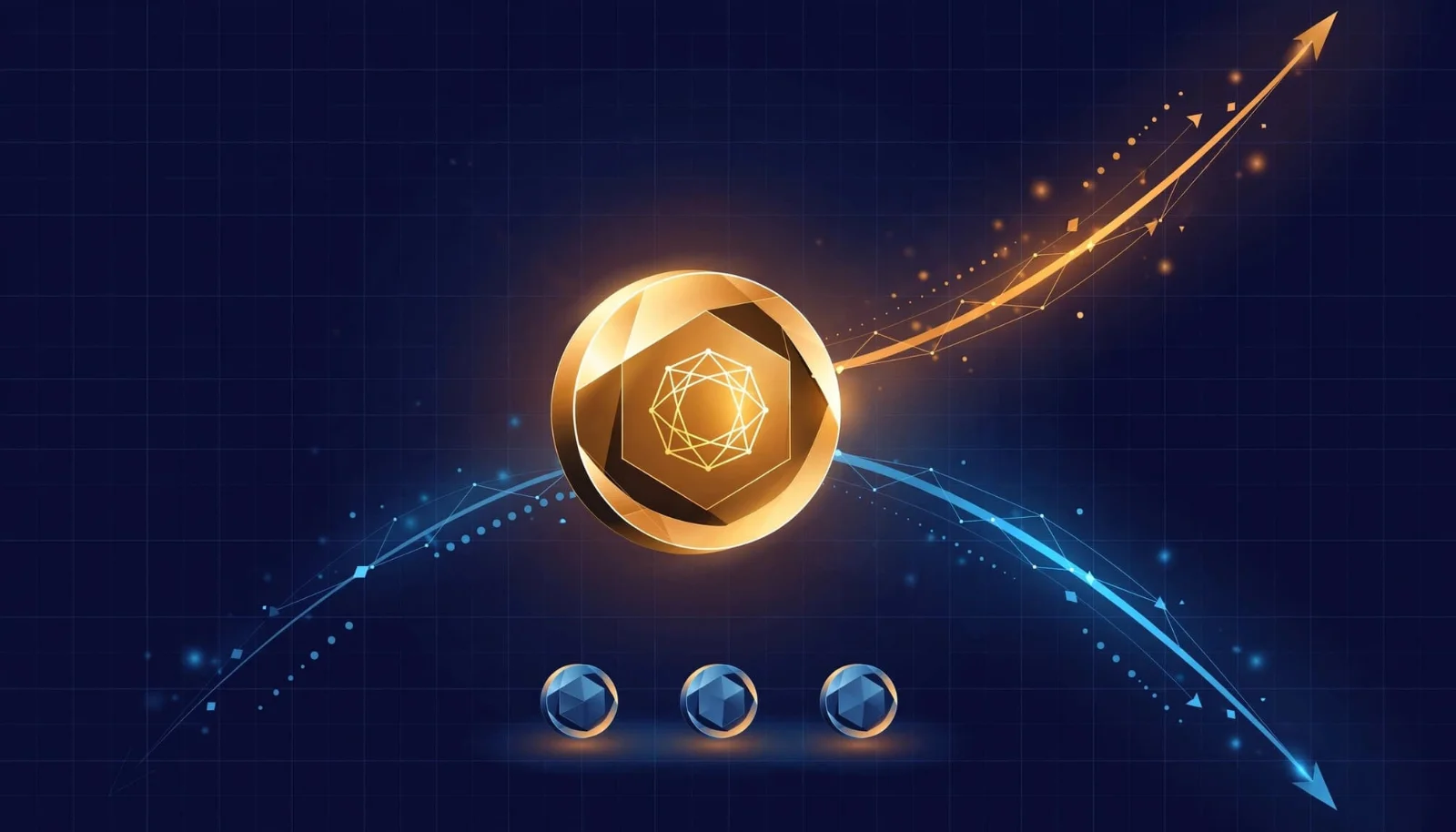 A glowing crypto coin symbol 