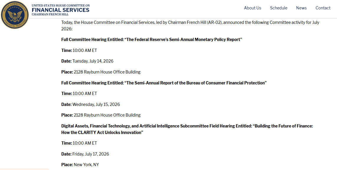 CLARITY act hearing date
