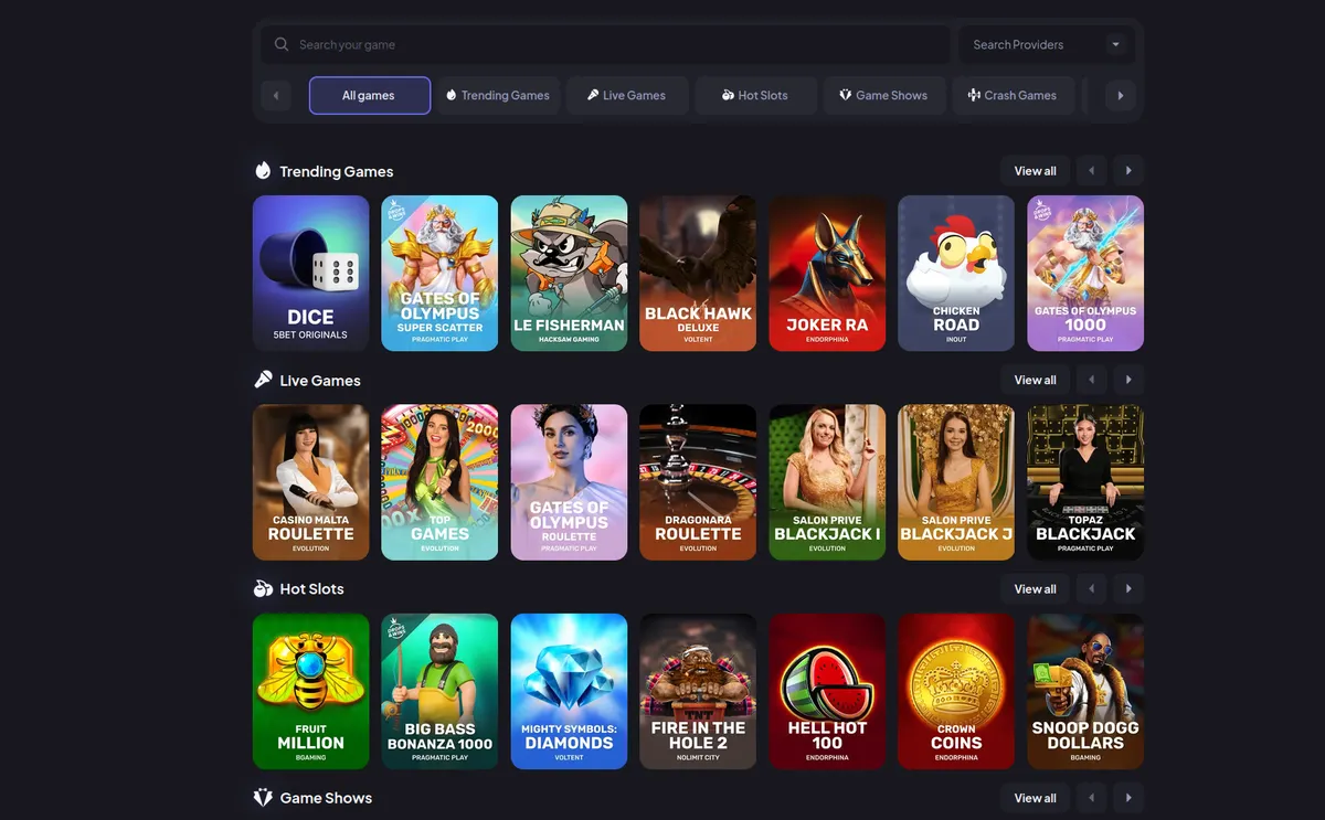 5bet casino games