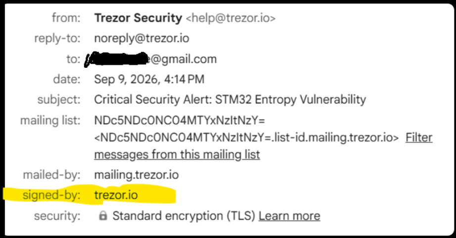 Trezor phishing email