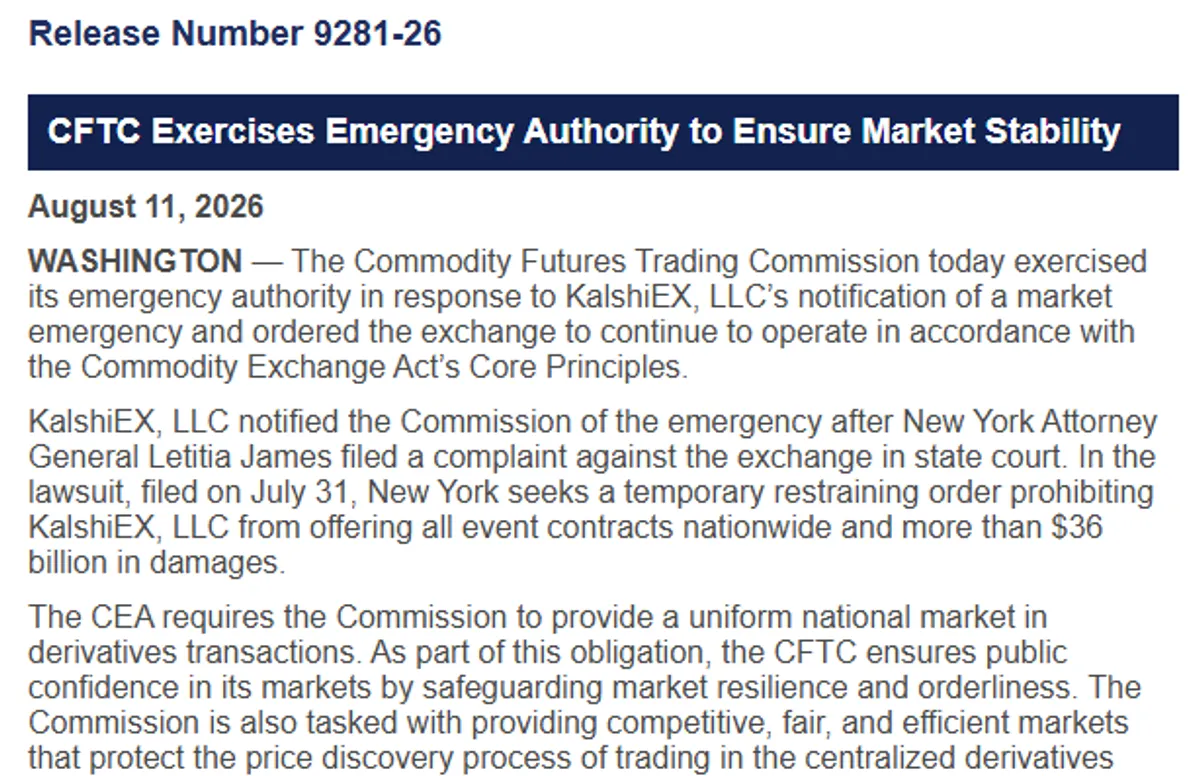 CFTC emergency authority Kalshi