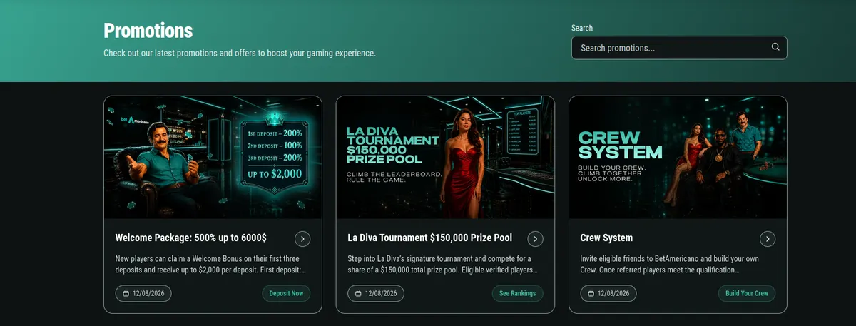 BetAmericano bonuses and promos