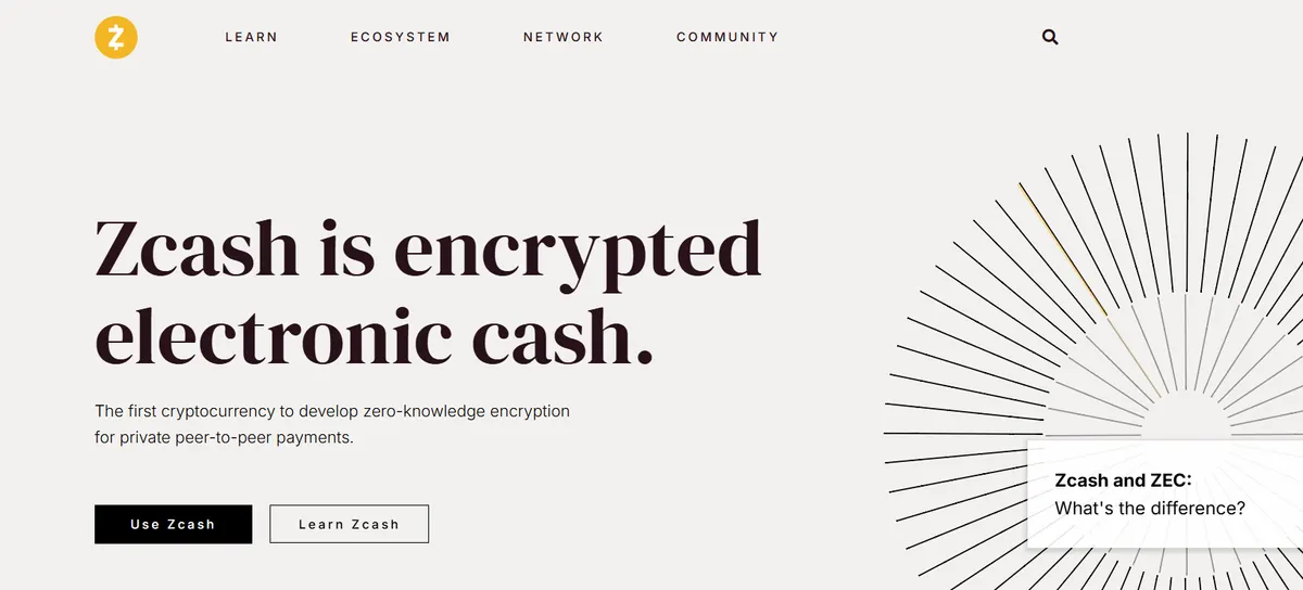 Zcash website homepage