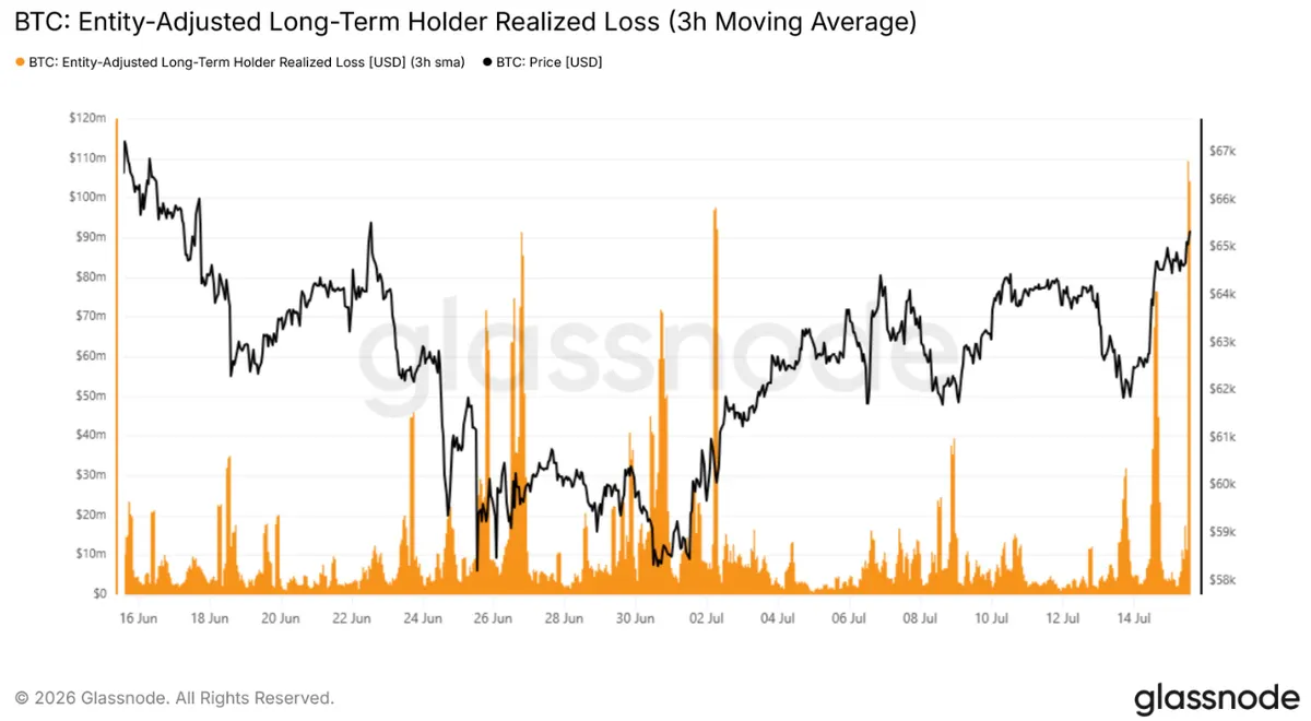 Bitcoin realized loss by entity type