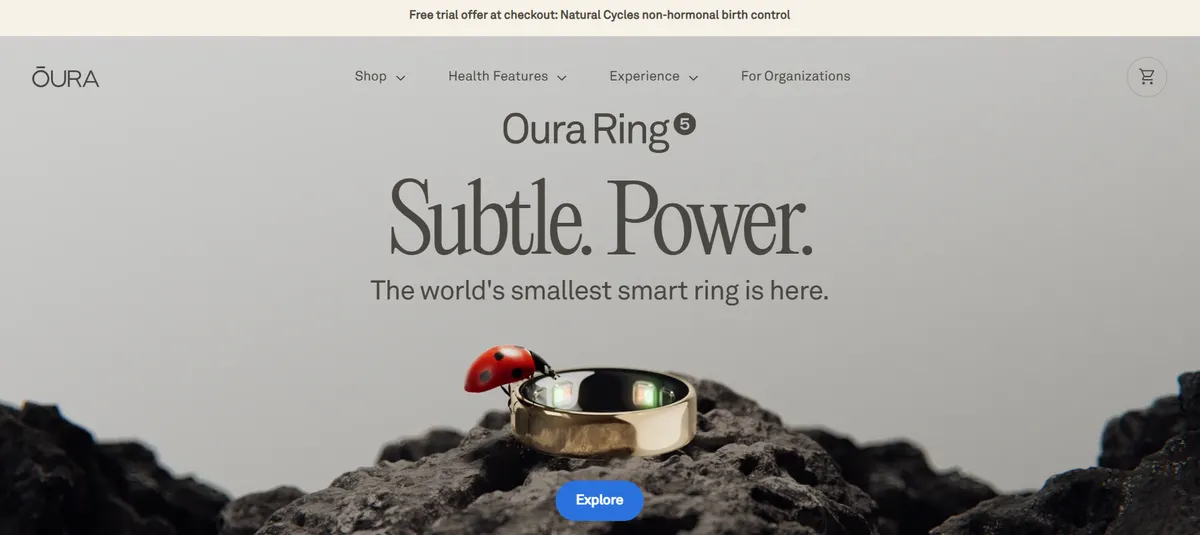 Oura Ring website homepage