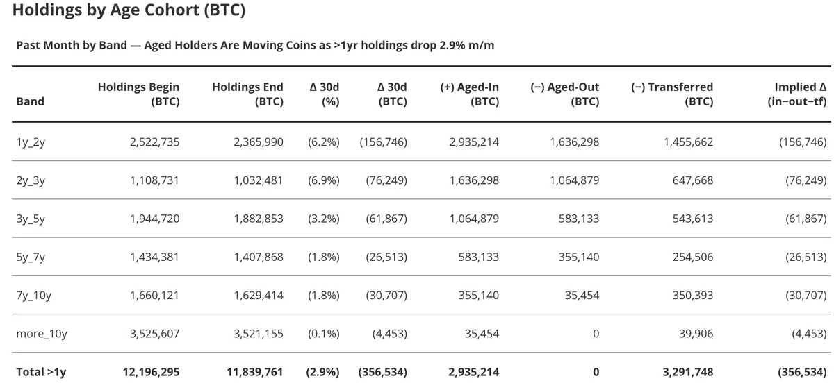 BTC Holdings by age cohort
